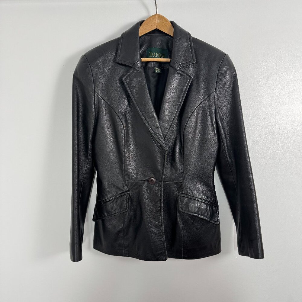 Pre-Loved Y2K DANIER Black Leather Blazer / Jacket - Size XS